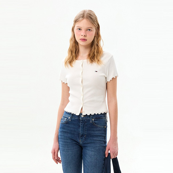 타미힐피거 슬림 립 버튼 탑 (T32G1TTO16TWT2YBL)