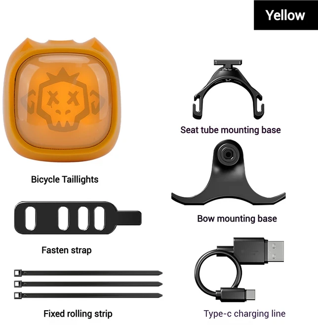ENLEE 자전거 미등 개인화 된 지능형 감지 도로 산악 표현 크리 에이 티브, [02] YELLOW, 01 빠른  Mainland, [02] YELLOW, 1개