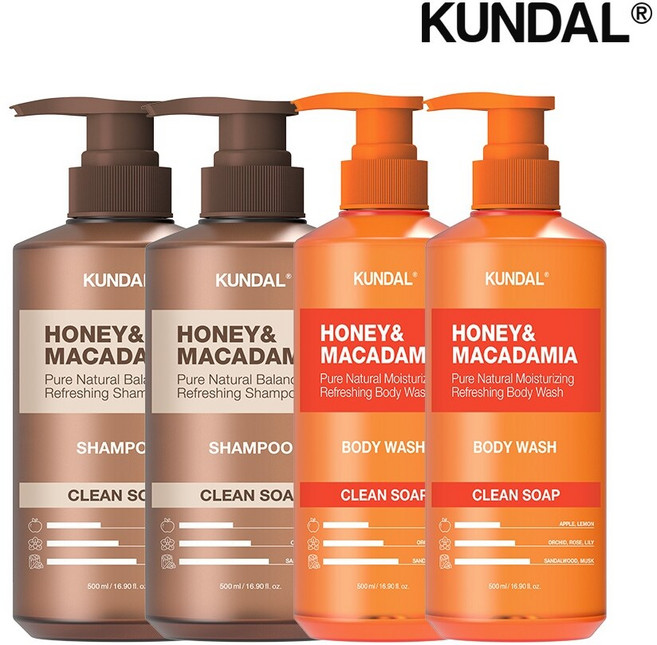 쿤달 네이처 샴푸 클린솝 500ml x2개+바디워시 클린솝 500ml x2개, 4개
