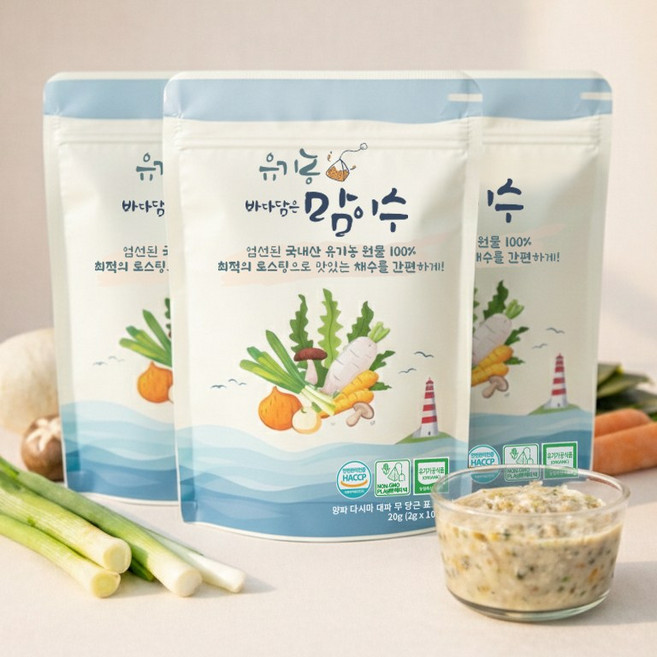 먹놀잼 국산 유기농 100% 바다담은 맘이수 채수 육수 티백, 다시마, 20g, 3개