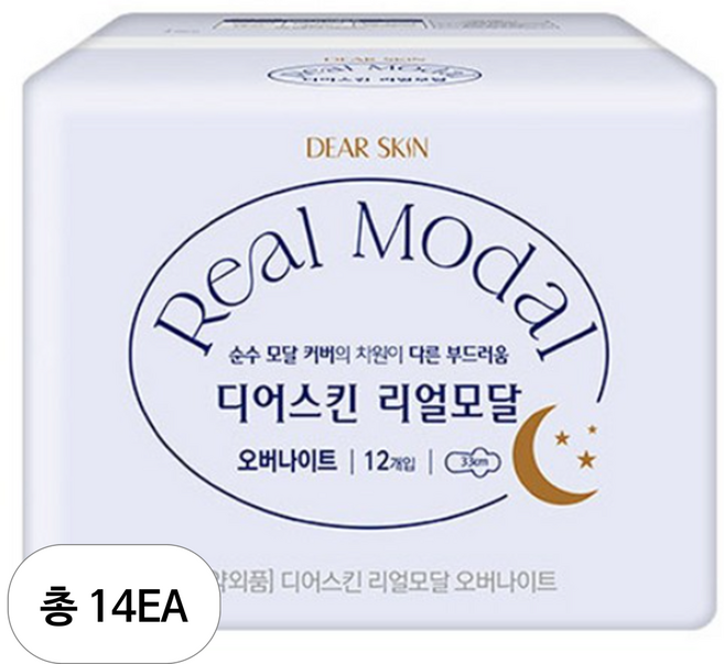 디어스킨 리얼모달 생리대, 오버나이트, 12개입, 14개