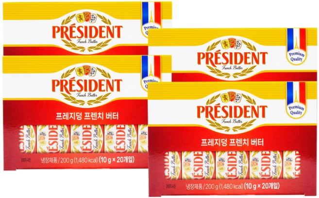 프레지덩 무염 버터 미니포션 200g(20gx10개)x4개 프랑스버터 베이킹, 200g, 4개