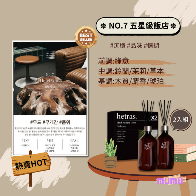Hetras 擴香瓶 NO.6 純淨微風 香氛, 1個, 1111活動擴香-07五星級飯店(兩入)
