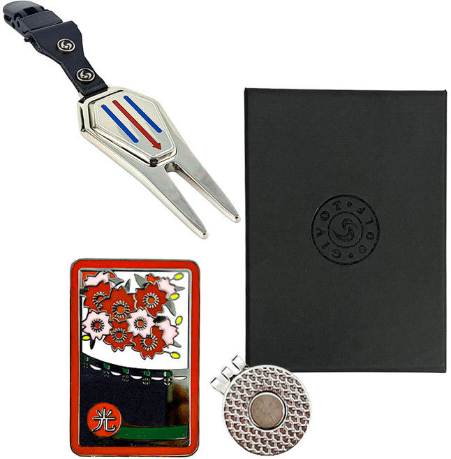 지봇골프 오광 X 디보트툴 볼마커 집게형 선물세트, 실버 블랙니켈, 1세트