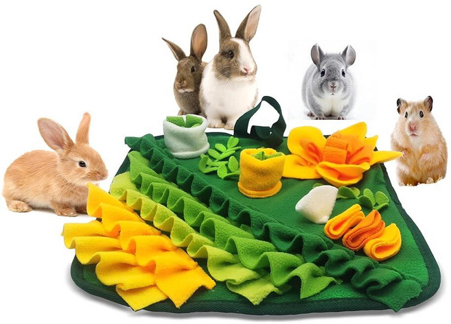 토끼 수렵 매트 작은 동물용 토끼 스너플 매트 퍼즐 장난감 애완 동물 인터랙티브 수유 매트 기니피그 고슴도치 친칠라 강아지용 (그린 S), 초록색, 1개