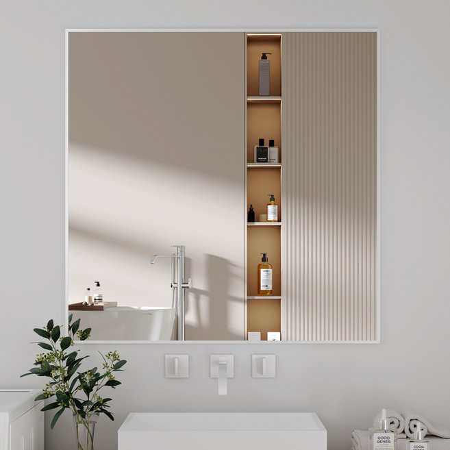 뷰티피크 사각형 벽거울 화장대거울 욕실거울 강화안전유리 80*80, 화이트, 80*80cm