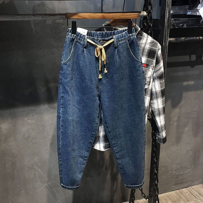 남성 뒷밴딩 루즈핏 캐즈얼 9부 배기 청바지 패션 워싱 데님 팬츠 바지 봄 가을