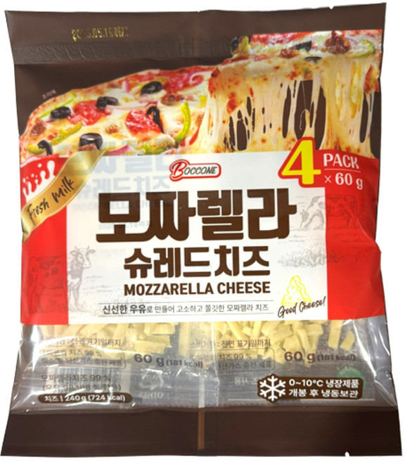 이스트밸리 모짜렐라 피자치즈 240g (60g x 4팩) 1개 냉장 무배, 4개, 60g