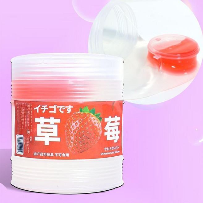 WENQING SLIME STUDIO 史萊姆起泡膠 假水玩具, 1個, 草莓汁,约300毫升甜品罐