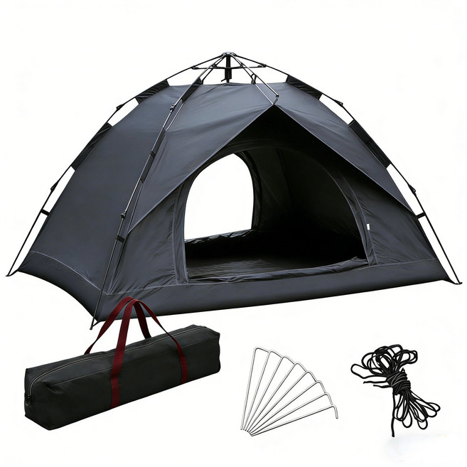 자외선차단 원터치 자동 텐트 2-4인 가족 캠핑 그늘막 텐트 초간편 설치, 블랙