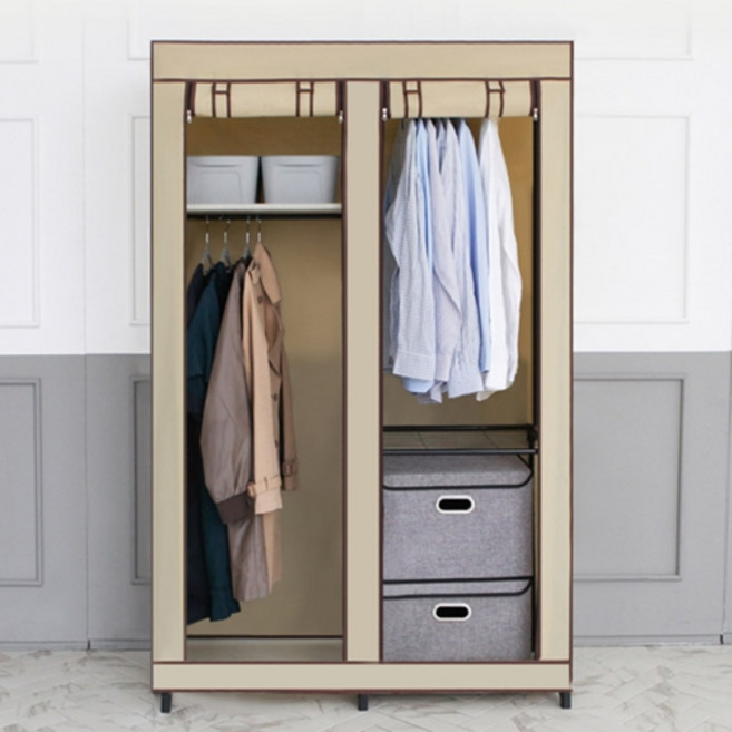 웅비몰 긴옷 커버형 간이이불장 비키니 행가 양복걸이 장 옷장 행거, 베이지