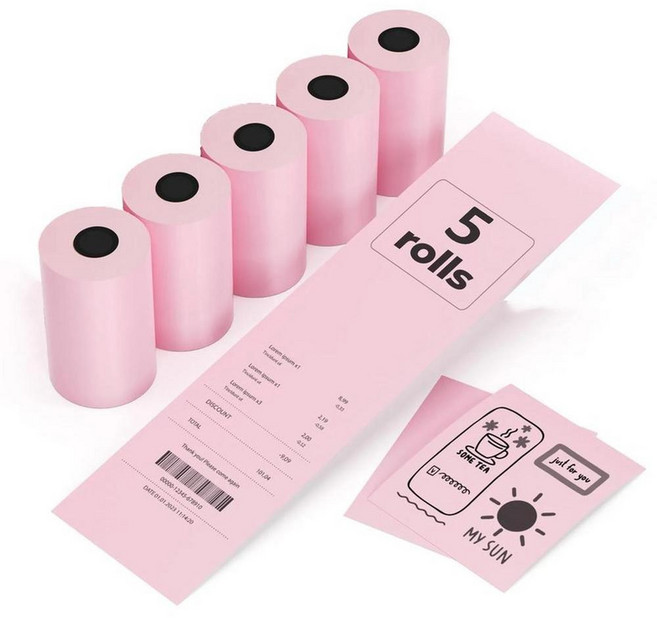프린터 카드 기계 금전 등록기용 컬러 열 영수증 용지 롤, 1개, 2. 57X34MM Pink 5Roll