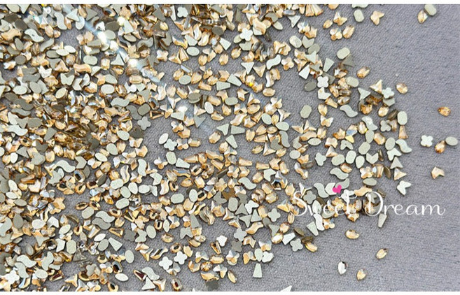 美甲平底鑽異形鑽 混裝彩鑽, 香檳金【特小款2~4mm】100顆, 1個, 香檳金