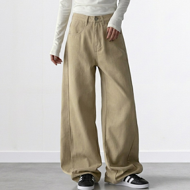 [투뎃] 여성용 3단 기장 히든밴딩 사이드 절개 세미와이드 코튼 팬츠