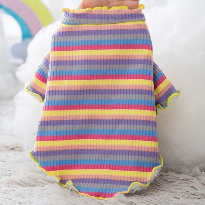 셀럽펫 스트라이프 털 안감 강아지옷 티셔츠 겨울 가을 봄, 퍼플, 1개