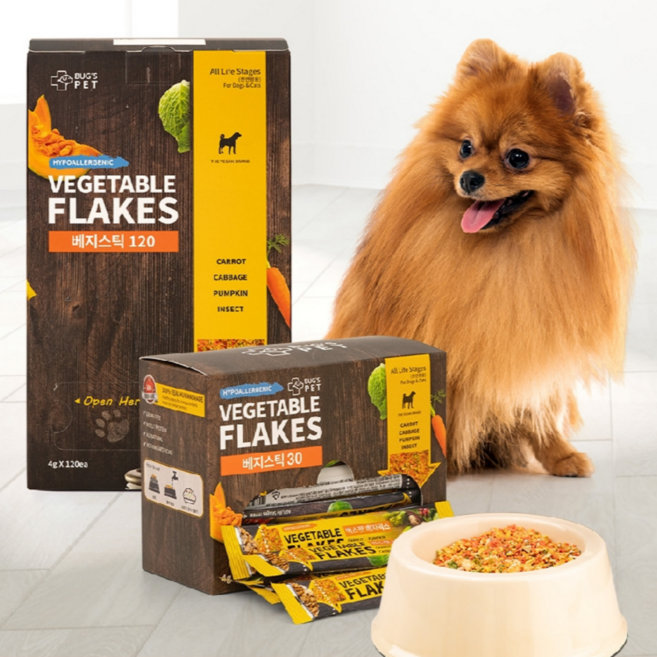 벅스펫 베지믹스 베지스틱 강아지용 30포 사료토핑 밀웜 피부모질 장건강 식용곤충 알러지개선사료 휴먼그레이드, 120g, 1개