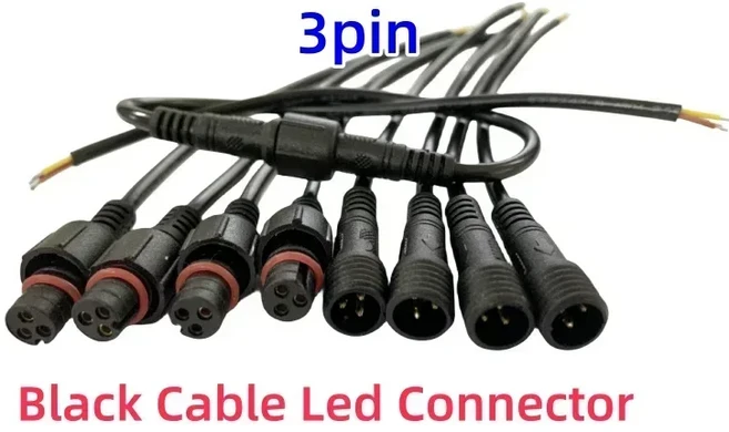 5/10/20/50 쌍 남성-여성 40cm 길이 방수 케이블 2pin Led 커넥터 LED 스트립 빛 WP 검은 와이어, 01 50 pairs, 03 5pin