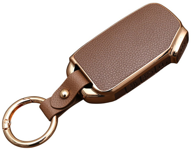 기아 호환 프리미엄 TPU 가죽 자동차 스마트 키 케이스 차 키홀더, 4버튼TL72, 브라운골드