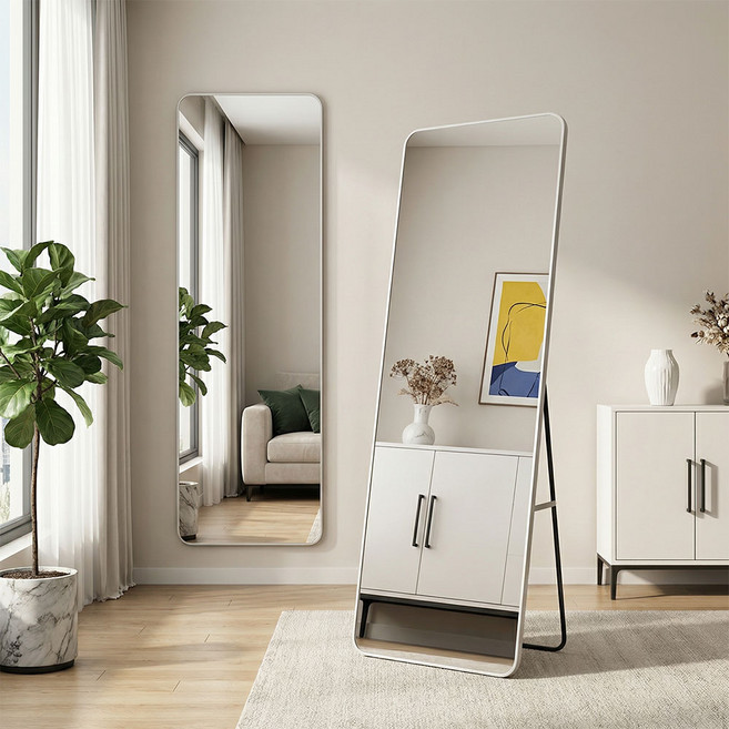 Uri Jip 스탠드 전신거울 고화질 렌즈 아치형 거울, 화이트
