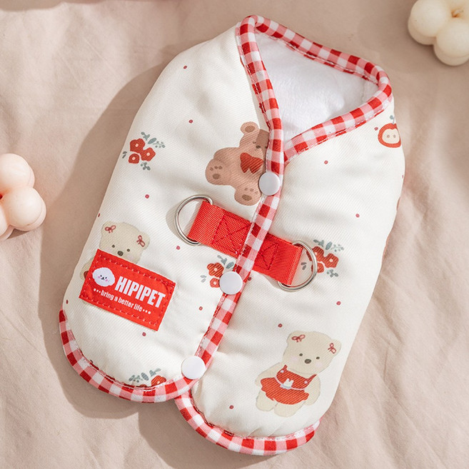 숑숑펫 반려동물 귀여운 프린팅 체크 안감 기모 조끼