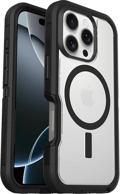 OtterBox 아이폰 16 프로 폰 케이스 디펜더 시리즈 XT (투명 및 블랙) 군용 등급 낙하 보호 MagSafe 충격 방지 보호 폰 커버 돌출된 베젤이 있는 슬림 핏