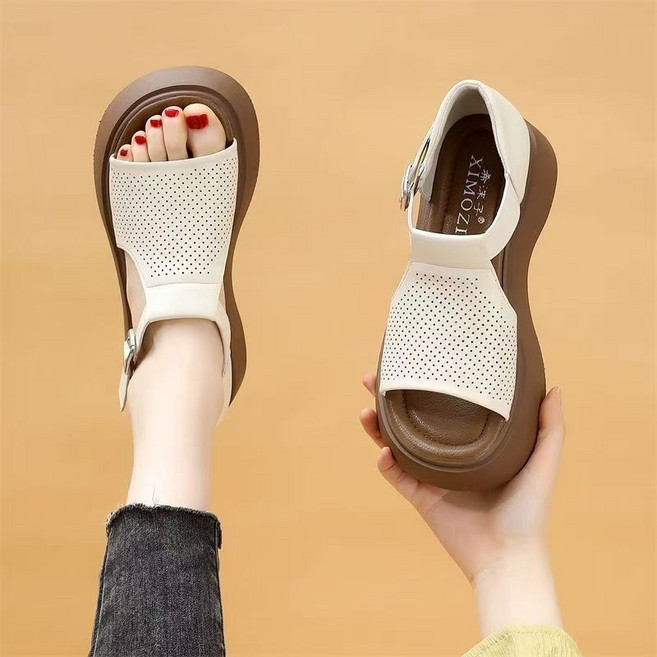 XVWO 여성 통굽 피쉬토 샌들 버클 스트랩 키높이 플랫폼 편안한 캐주얼 데일리 여름 여성 샌들