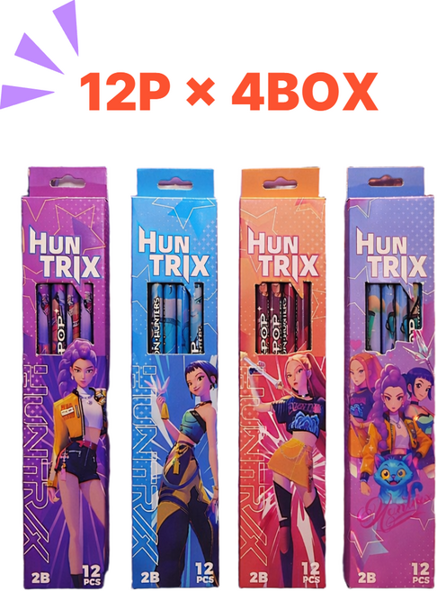 케이팔 데몬 헌터스 연필 학용품 HB 원목 48개, 4박스, 루미+미라+조이+헌트릭스