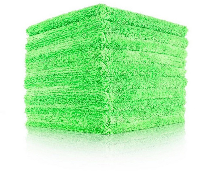 The Rag Company - Creature Edgeless 자동 디테일링 타월 (10팩) 프로페셔널 70/30 블렌드 듀얼 파일 플러시 극세사 버핑 및 폴리싱 420, 라임 그린