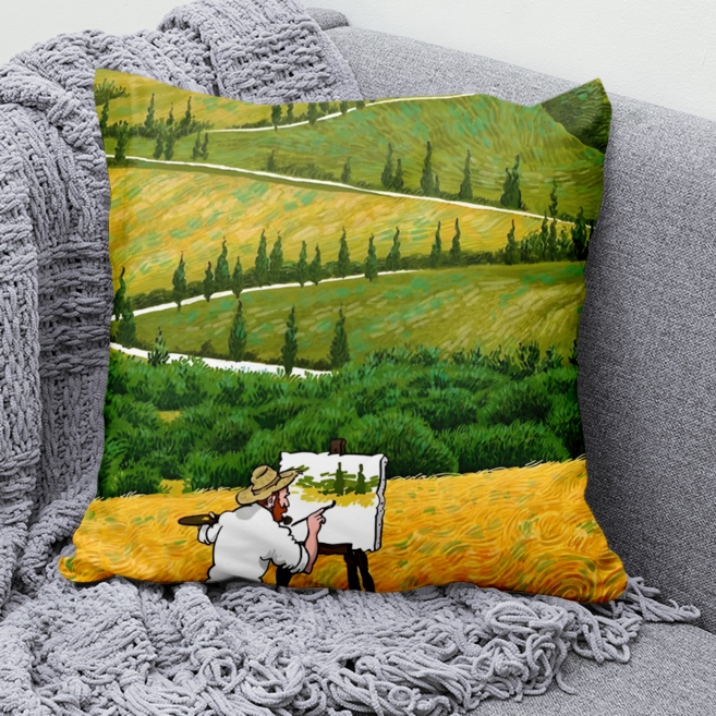 빈센트 반 고흐 별밤 일러스트 사각쿠션 양면소파쿠션 솜포함 영감 감성 예술 힐링 거실 사무실 침실 장식 세탁편리 방꾸미기 선물용 포근함 인테리어, 고흐풍의 명화-5, 60 x 60CM 솜포함 양면쿠션