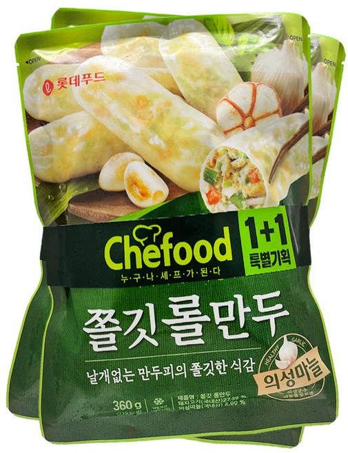롯데 쉐푸드 의성마늘 롤만두 360g+360g, 360g, 1세트