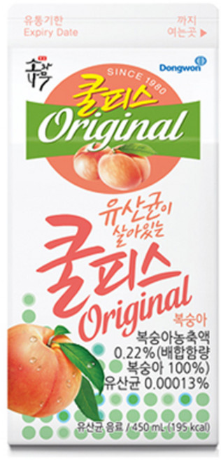 동원 소와나무 쿨피스 복숭아, 450ml, 28개