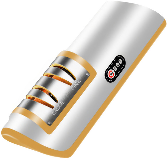 RUN기술 3초 초고속 전동 칼갈이 2단 조절 USB충전 가정용 업소용 야외용 휴대용 숫돌 주방용품 가위 다용도, 옐로우, 1개