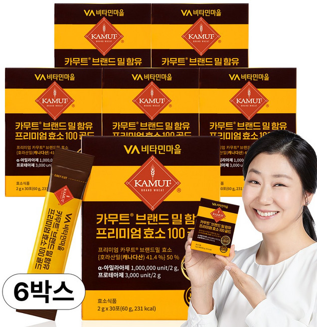 비타민마을 100만 역가수치 카무트 브랜드밀 프리미엄 효소 100 골드 30p, 60g, 6개