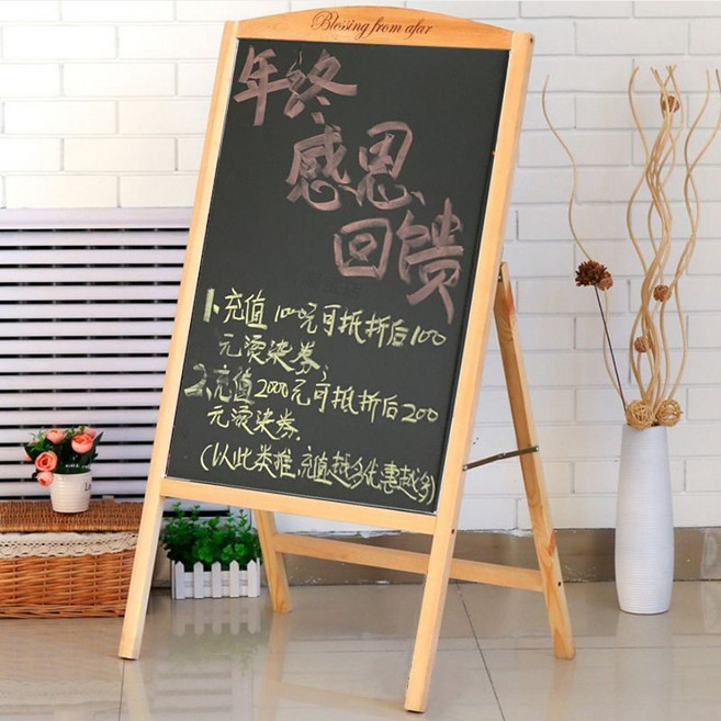 實木支架立式小黑板，手寫廣告牌/展示牌，店鋪商用, 1個, 4原木款/支架黑闆 放桌麵 ,黑闆40*60cm, 原木款/支架黑闆