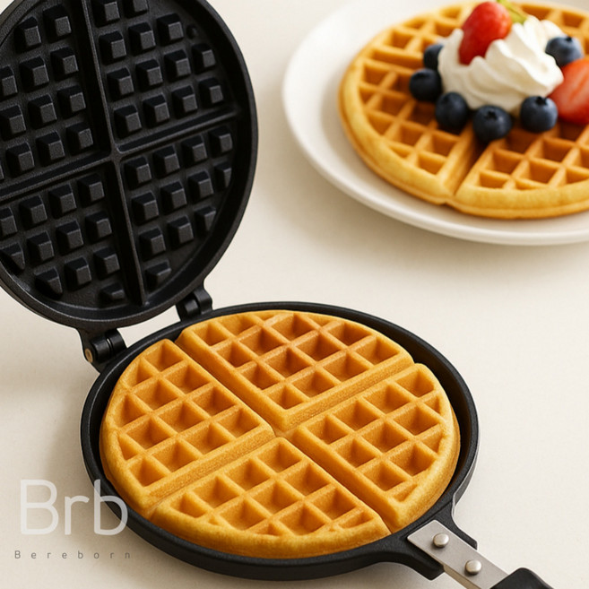 비리본 인덕션 와플팬 캠핑 양면 크로플팬 점보 구이, 미니, 1개, 22cm