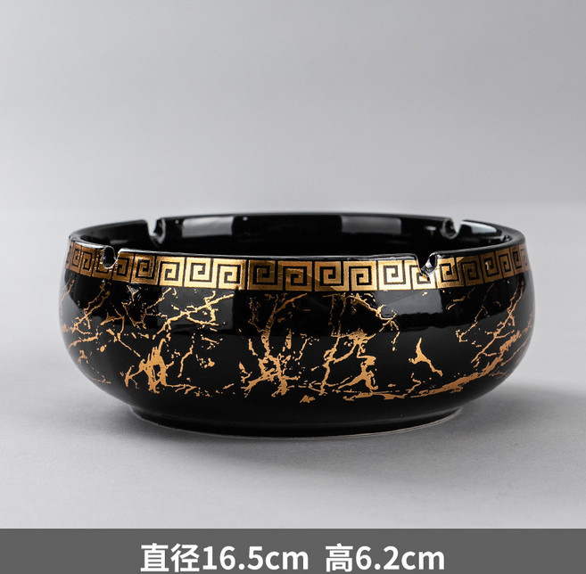 歐式菸灰缸, 大號鎏金線條菸缸-亮光黑, 1個