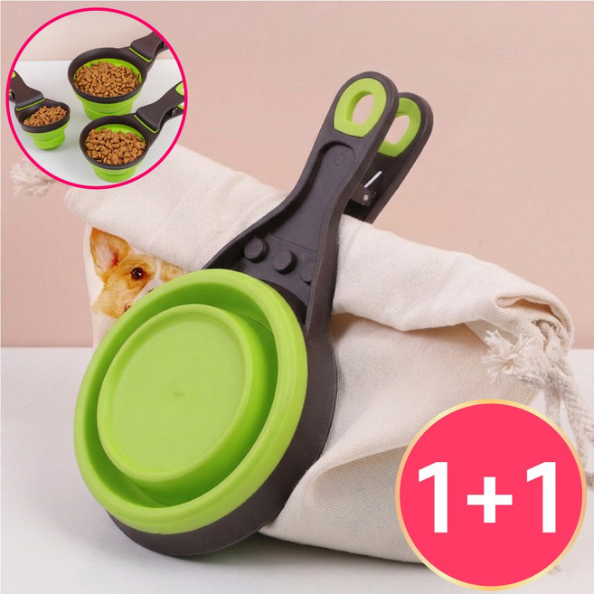 펫블리스 강아지 밀봉 계량 스푼 사료그릇 물컵 집게, 2개, 그린