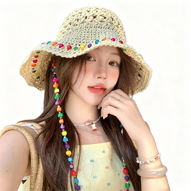 ANWO 夏天用編織帽 草帽 女 編織帽 遮陽帽 防曬帽 蕾絲草帽 加大帽簷 海灘帽 漁夫帽 露營帽 登山帽 戶外防曬帽