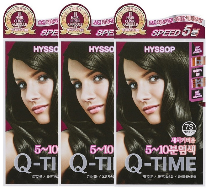 히솝 큐타임 헤어 칼라 크림 염모제 60g 3개 6종색상 택1 새치커버 패션염색, 7S 자연 흑갈색 3개, 1개