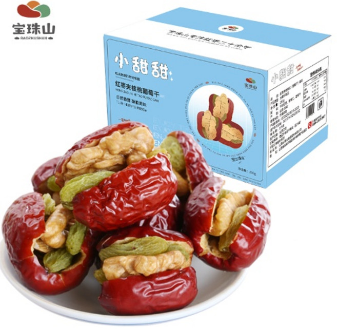 호두 알맹이와 건포도를 곁들인 붉은 대추 임산부를위한 알맹이를 신장 영양 허그 과일 개별 포장 봉투, 1개