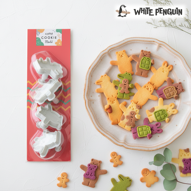 화이트펭귄 쿠키틀 동물모양 4P, 1세트, 화이트