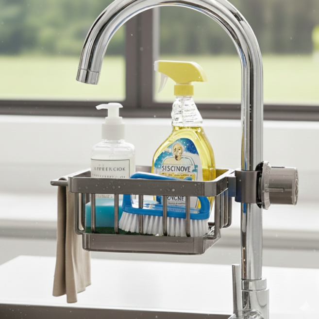 코레브 공간확보 깔끔관리 무타공 싱크대 수세미 거치대, 1개, 그레이