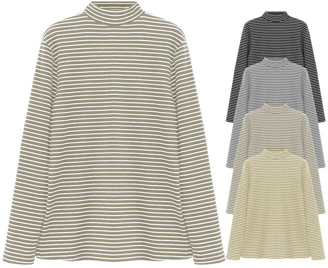 지오벤투 여성 양면기모 줄무늬 반목폴라 긴팔 티셔츠 터틀넥 겨울티