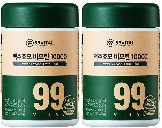 99바이탈 맥주효모 비오틴 10000, 2개, 300정 - 쿠팡
