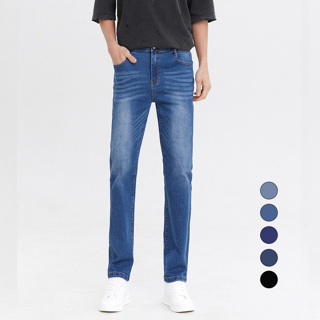 엘블로썸 남자 쫀쫀스판 히든밴드 일자 워싱청바지 YKK 지퍼