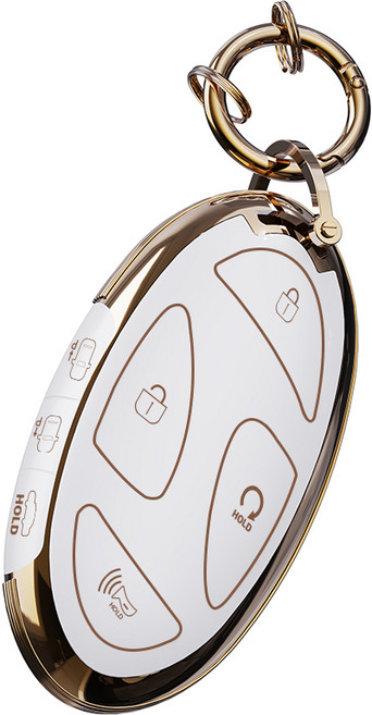 현대 호환 아반떼 쏘나타 그랜져 투싼 싼타페 펠리세이드 아이오닉 넥쏘 코나 스마트키 키케이스 키홀더 키링 악세사리 차량용품 골드라인, 5버튼, 현대 A타입, 화이트