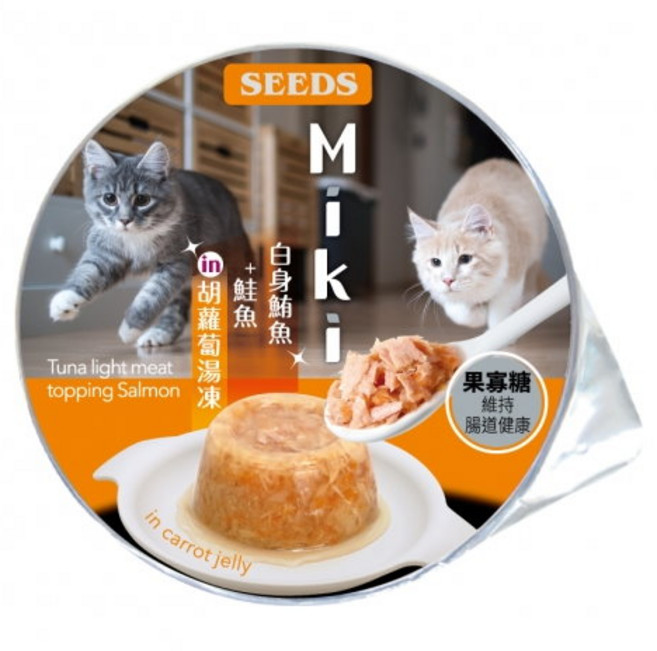 Miki 特級機能愛貓餐杯, 80g, 1個, 白身鮪魚+鮭魚 in 胡蘿蔔湯凍
