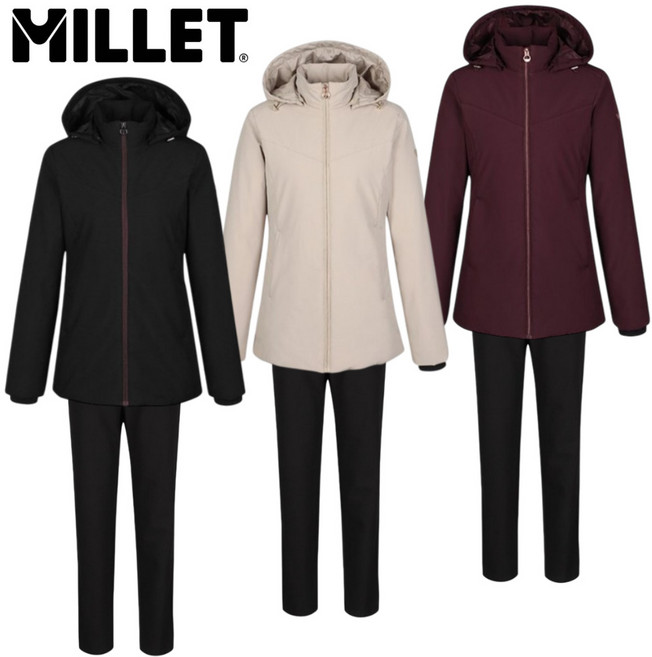 [매장발송] 밀레 여성 경량 패딩 + 바지 세트 기모 보온성 겨울 골프 등산 작업 여행 이월상품