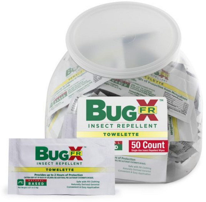 코어텍스 버그 X FR DEET 프리 방충 물티슈 - 50개의 일회용 천연 제라늄 오일 벌레 물티슈로 구성된 어항 팩 파리 벼룩 진드기로부터 보호 여행용 모기 퇴치제, 50 Count (Pack of 1), Bug X Fr, 1개