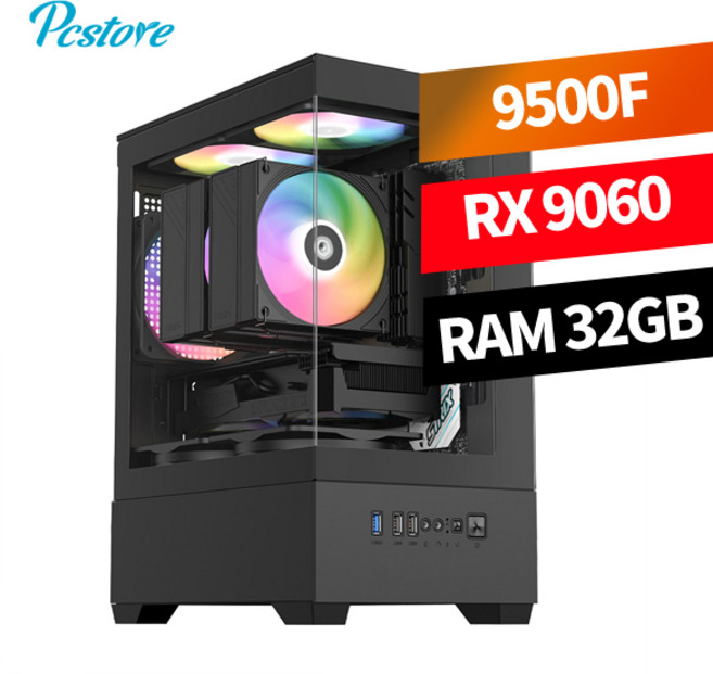 피씨스토어 AMD 베스트 아이온2 게이밍PC 라이젠5 9500F RX 9060 (32GB M.2 500GB), 1TB(선택), 32GB